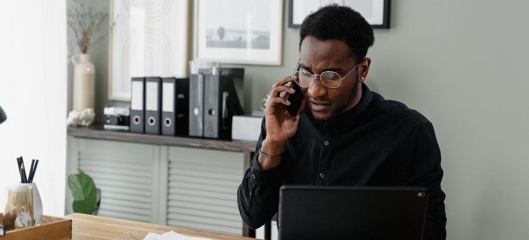 a man calling a bank