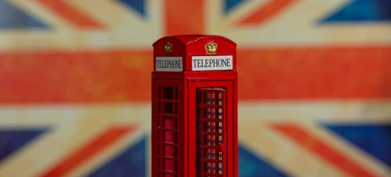 a British flag and a telephone 