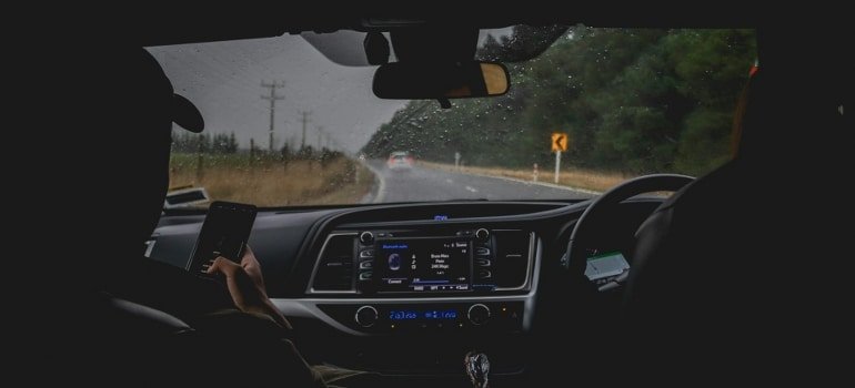 two people in a car
